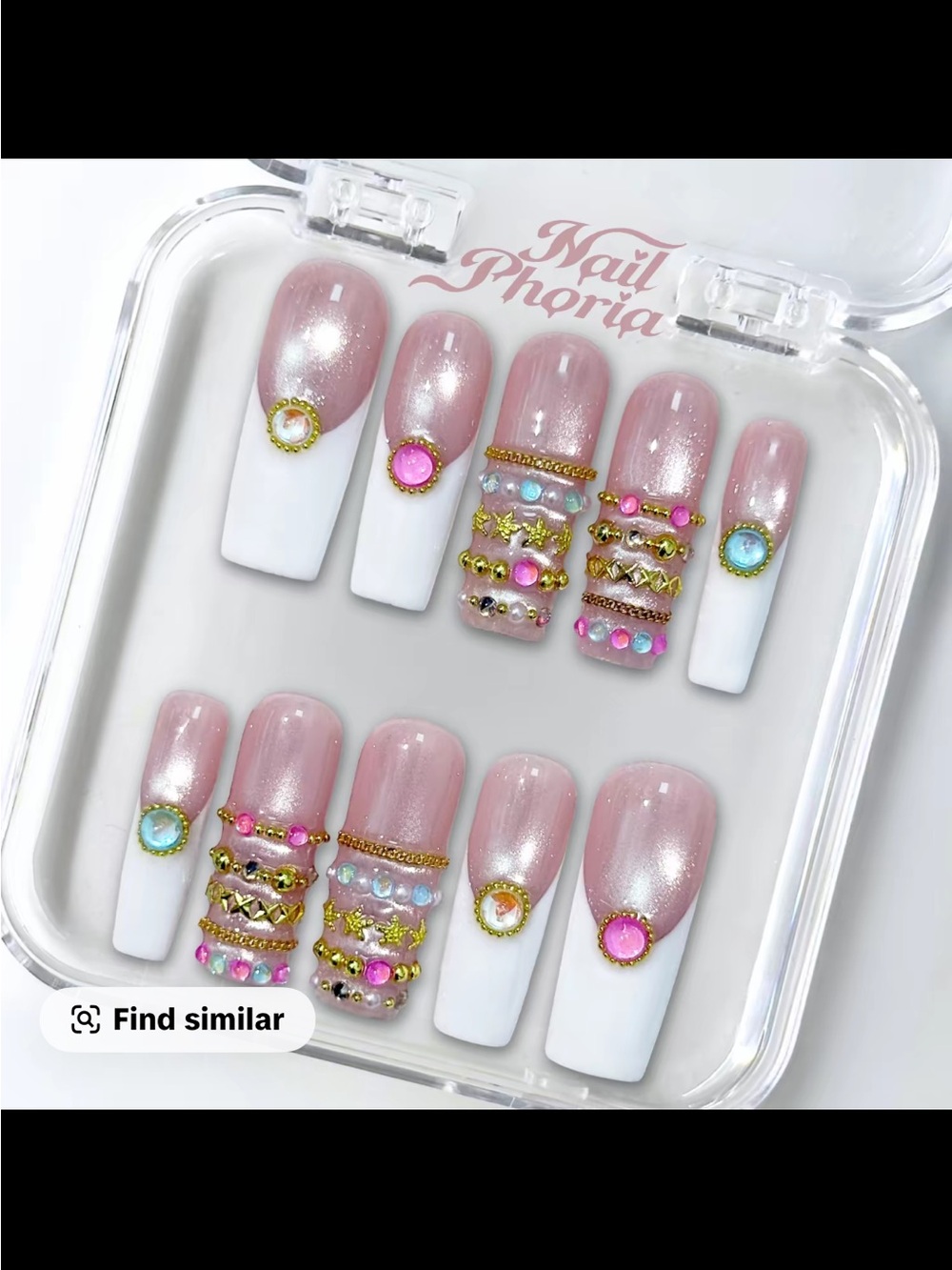 Nailphoria press on nails Pink Pearl & White French Gem Press-On Nails